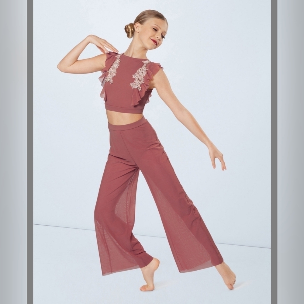 Weissmans Golden Hour 2pc Crop Top And Sheer Pant Set